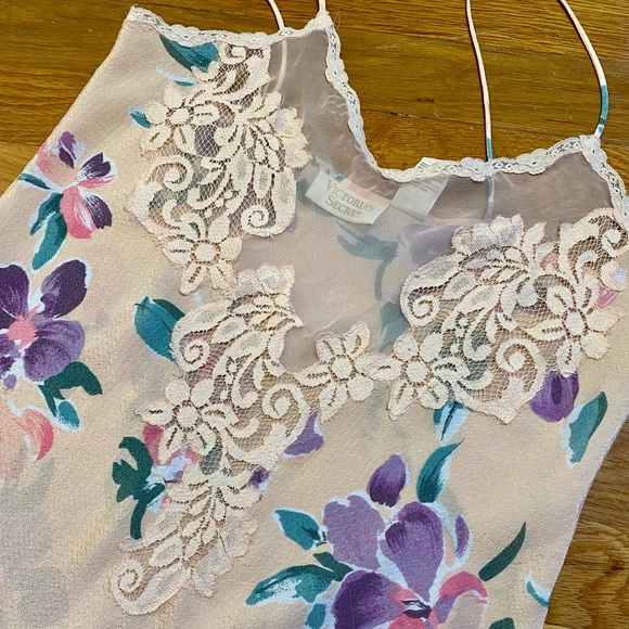 Vintage Victoria's Secret Peach Floral, Lace & Frill Mini Slip Lingerie Dress - Picture 7 of 15